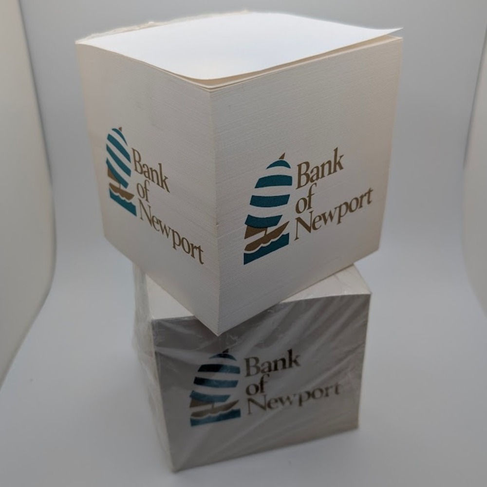 Bank of Newport Note Cubes 4x4 Pre-2005 Nautical Desk Decor Blue White (LOT 2)